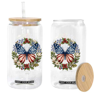 Freedom 250 Years American Flag Butterfly Glass Can Floral Wreath Patriotic 1776-2026 Semiquincentennial Celebration TS02 Print Your Wear