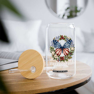 Freedom 250 Years American Flag Butterfly Glass Can Floral Wreath Patriotic 1776-2026 Semiquincentennial Celebration TS02 Print Your Wear