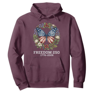 Freedom 250 Years American Flag Butterfly Hoodie Floral Wreath Patriotic 1776-2026 Semiquincentennial Celebration TS02 Maroon Print Your Wear