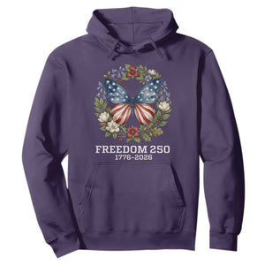 Freedom 250 Years American Flag Butterfly Hoodie Floral Wreath Patriotic 1776-2026 Semiquincentennial Celebration TS02 Purple Print Your Wear