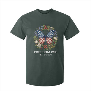 Freedom 250 Years American Flag Butterfly T Shirt For Kid Floral Wreath Patriotic 1776-2026 Semiquincentennial Celebration TS02 Dark Forest Green Print Your Wear