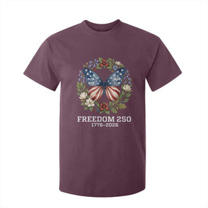 Freedom 250 Years American Flag Butterfly T Shirt For Kid Floral Wreath Patriotic 1776-2026 Semiquincentennial Celebration TS02 Maroon Print Your Wear