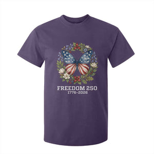 Freedom 250 Years American Flag Butterfly T Shirt For Kid Floral Wreath Patriotic 1776-2026 Semiquincentennial Celebration TS02 Purple Print Your Wear