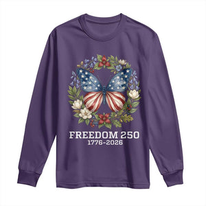 Freedom 250 Years American Flag Butterfly Long Sleeve Shirt Floral Wreath Patriotic 1776-2026 Semiquincentennial Celebration TS02 Purple Print Your Wear