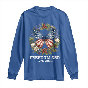 Freedom 250 Years American Flag Butterfly Long Sleeve Shirt Floral Wreath Patriotic 1776-2026 Semiquincentennial Celebration TS02 Royal Blue Print Your Wear