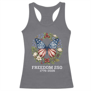 Freedom 250 Years American Flag Butterfly Racerback Tank Top Floral Wreath Patriotic 1776-2026 Semiquincentennial Celebration TS02 Charcoal Print Your Wear