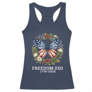 Freedom 250 Years American Flag Butterfly Racerback Tank Top Floral Wreath Patriotic 1776-2026 Semiquincentennial Celebration TS02 Navy Print Your Wear