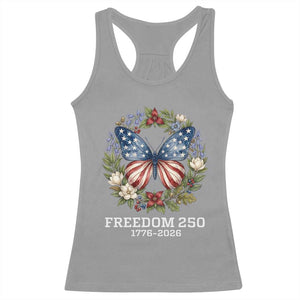 Freedom 250 Years American Flag Butterfly Racerback Tank Top Floral Wreath Patriotic 1776-2026 Semiquincentennial Celebration TS02 Sport Gray Print Your Wear
