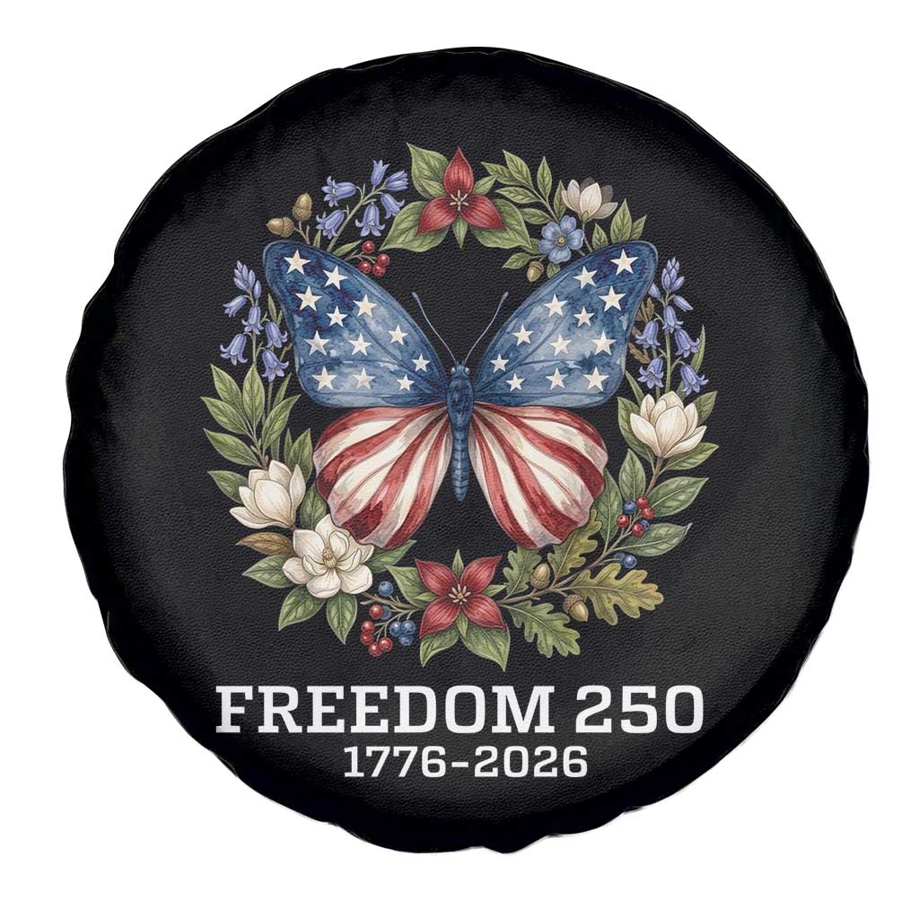 Freedom 250 Years American Flag Butterfly Spare Tire Cover Floral Wreath Patriotic 1776-2026 Semiquincentennial Celebration TS02 Print Your Wear