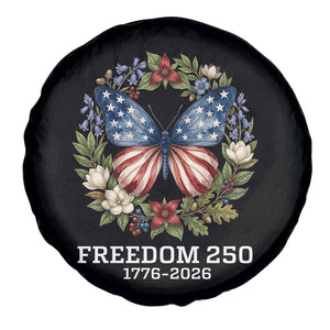 Freedom 250 Years American Flag Butterfly Spare Tire Cover Floral Wreath Patriotic 1776-2026 Semiquincentennial Celebration TS02 Print Your Wear