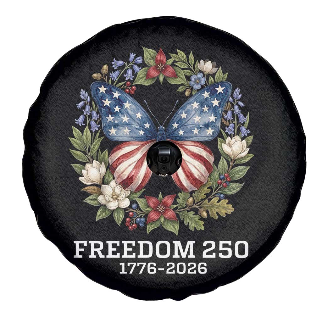 Freedom 250 Years American Flag Butterfly Spare Tire Cover Floral Wreath Patriotic 1776-2026 Semiquincentennial Celebration TS02 Print Your Wear