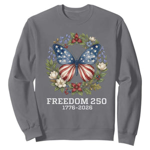 Freedom 250 Years American Flag Butterfly Sweatshirt Floral Wreath Patriotic 1776-2026 Semiquincentennial Celebration TS02 Charcoal Print Your Wear