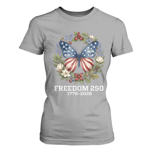 Freedom 250 Years American Flag Butterfly T Shirt For Women Floral Wreath Patriotic 1776-2026 Semiquincentennial Celebration TS02 Sport Gray Print Your Wear