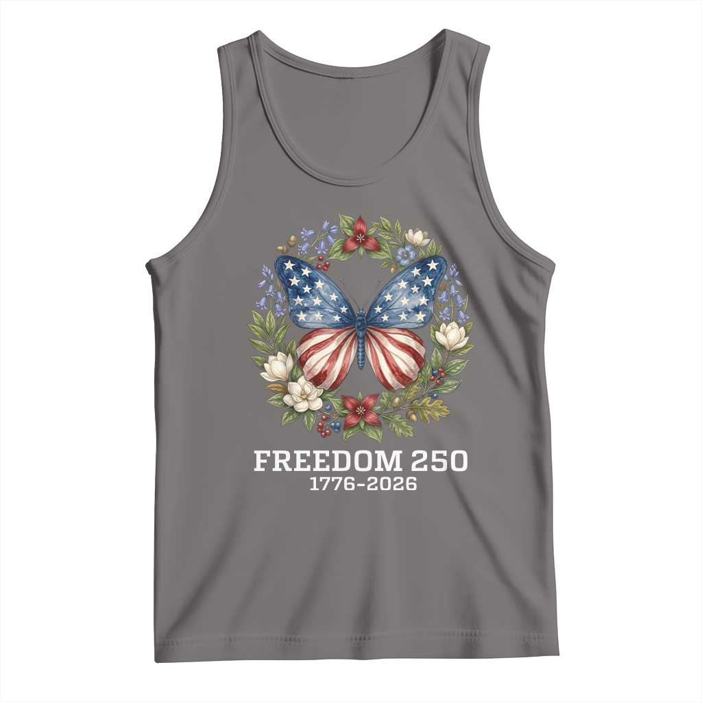 Freedom 250 Years American Flag Butterfly Tank Top Floral Wreath Patriotic 1776-2026 Semiquincentennial Celebration TS02 Deep Heather Print Your Wear