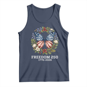 Freedom 250 Years American Flag Butterfly Tank Top Floral Wreath Patriotic 1776-2026 Semiquincentennial Celebration TS02 Navy Print Your Wear