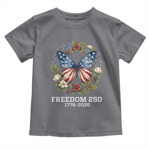 Freedom 250 Years American Flag Butterfly Toddler T Shirt Floral Wreath Patriotic 1776-2026 Semiquincentennial Celebration TS02 Charcoal Print Your Wear