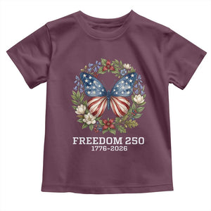 Freedom 250 Years American Flag Butterfly Toddler T Shirt Floral Wreath Patriotic 1776-2026 Semiquincentennial Celebration TS02 Maroon Print Your Wear