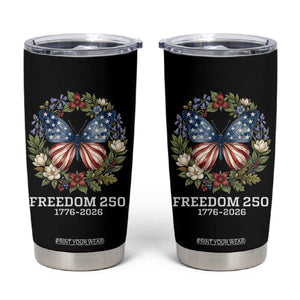 Freedom 250 Years American Flag Butterfly Tumbler Cup Floral Wreath Patriotic 1776-2026 Semiquincentennial Celebration TS02 Black Print Your Wear