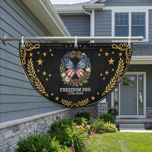 Freedom 250 Years American Flag Butterfly Patriotic Fan Flag Floral Wreath 1776-2026 Semiquincentennial Celebration