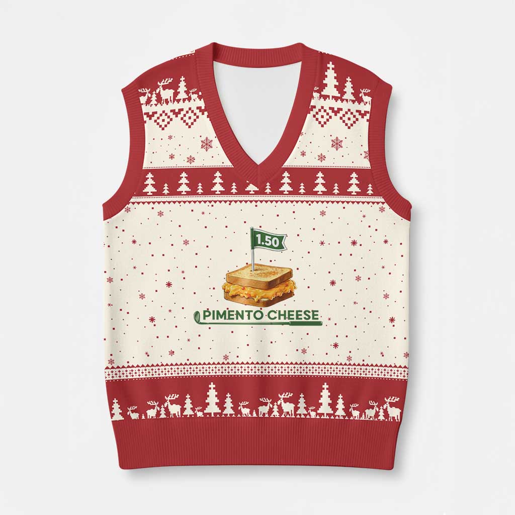 Legendary Pimento Cheese Sandwich Golf Snack V-Neck Knit Sweater Vest Funny Georgia Southern Golfing Traditions Fan Humor TS02 Beige Red Print Your Wear
