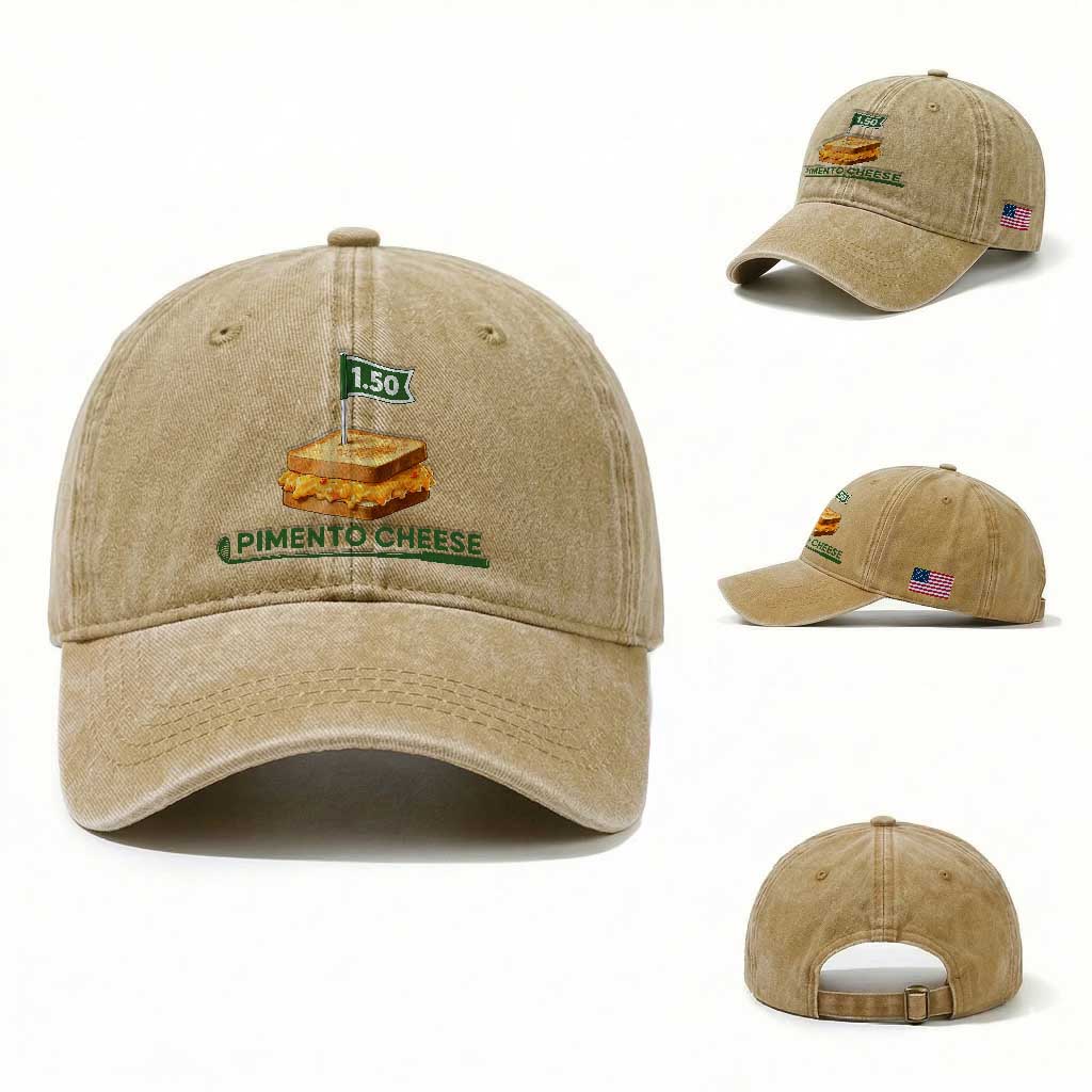 Legendary Pimento Cheese Sandwich Golf Snack Washed Cotton Baseball Cap Funny Georgia Southern Golfing Traditions Fan Humor TS02 Washed Cap Universal Fit Khaki Print Your Wear