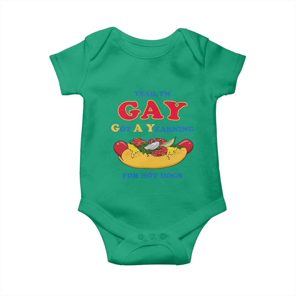 Yeah I’m GAY Got A Yearning For Hot Dogs Baby Onesie Funny Foodie Humor Retro Graphic TS02 Irish Green Print Your Wear