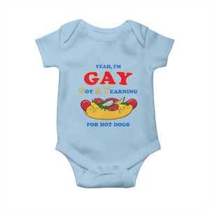 Yeah I’m GAY Got A Yearning For Hot Dogs Baby Onesie Funny Foodie Humor Retro Graphic TS02 Light Blue Print Your Wear