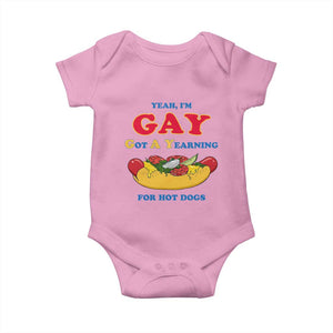 Yeah I’m GAY Got A Yearning For Hot Dogs Baby Onesie Funny Foodie Humor Retro Graphic TS02 Light Pink Print Your Wear