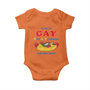 Yeah I’m GAY Got A Yearning For Hot Dogs Baby Onesie Funny Foodie Humor Retro Graphic TS02 Orange Print Your Wear