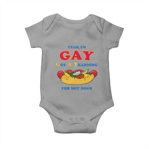 Yeah I’m GAY Got A Yearning For Hot Dogs Baby Onesie Funny Foodie Humor Retro Graphic TS02 Sport Gray Print Your Wear