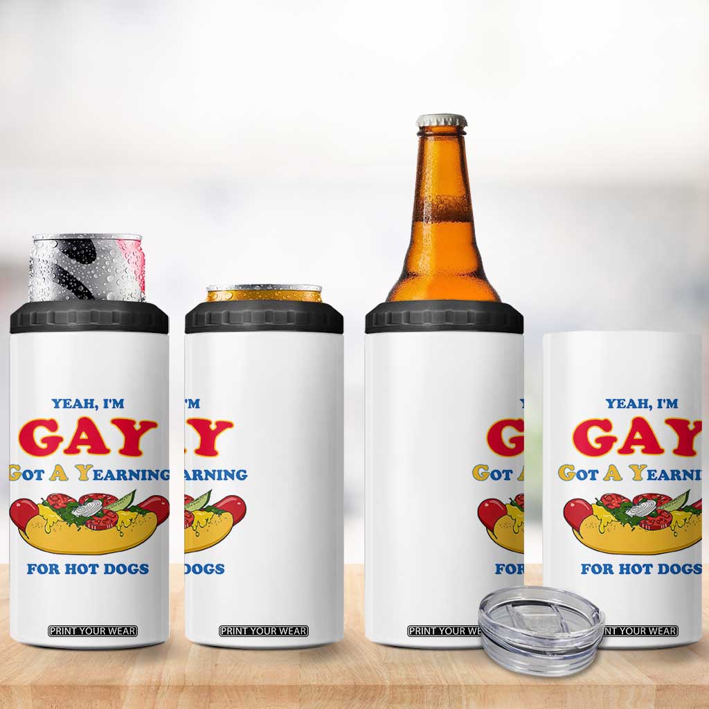 Yeah I’m GAY Got A Yearning For Hot Dogs 4 in 1 Can Cooler Tumbler Funny Foodie Humor Retro Graphic TS02 Print Your Wear