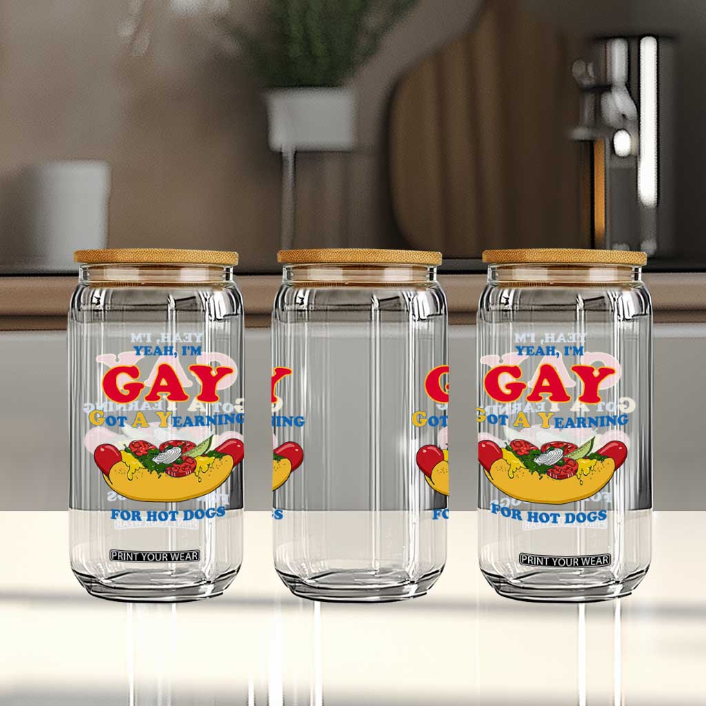 Yeah I’m GAY Got A Yearning For Hot Dogs Glass Can Funny Foodie Humor Retro Graphic TS02 Print Your Wear