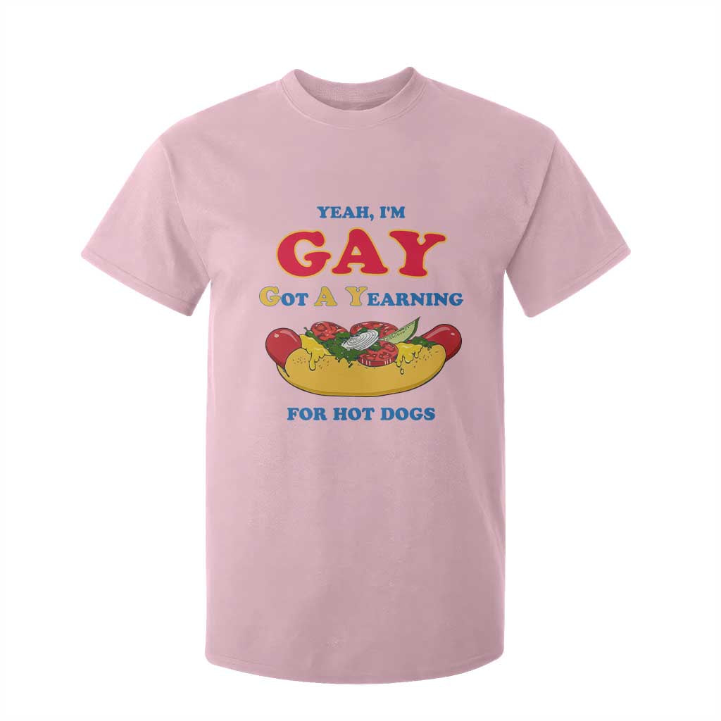 Yeah I’m GAY Got A Yearning For Hot Dogs T Shirt For Kid Funny Foodie Humor Retro Graphic TS02 Light Pink Print Your Wear