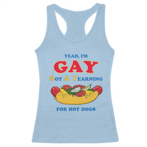Yeah I’m GAY Got A Yearning For Hot Dogs Racerback Tank Top Funny Foodie Humor Retro Graphic TS02 Light Blue Print Your Wear