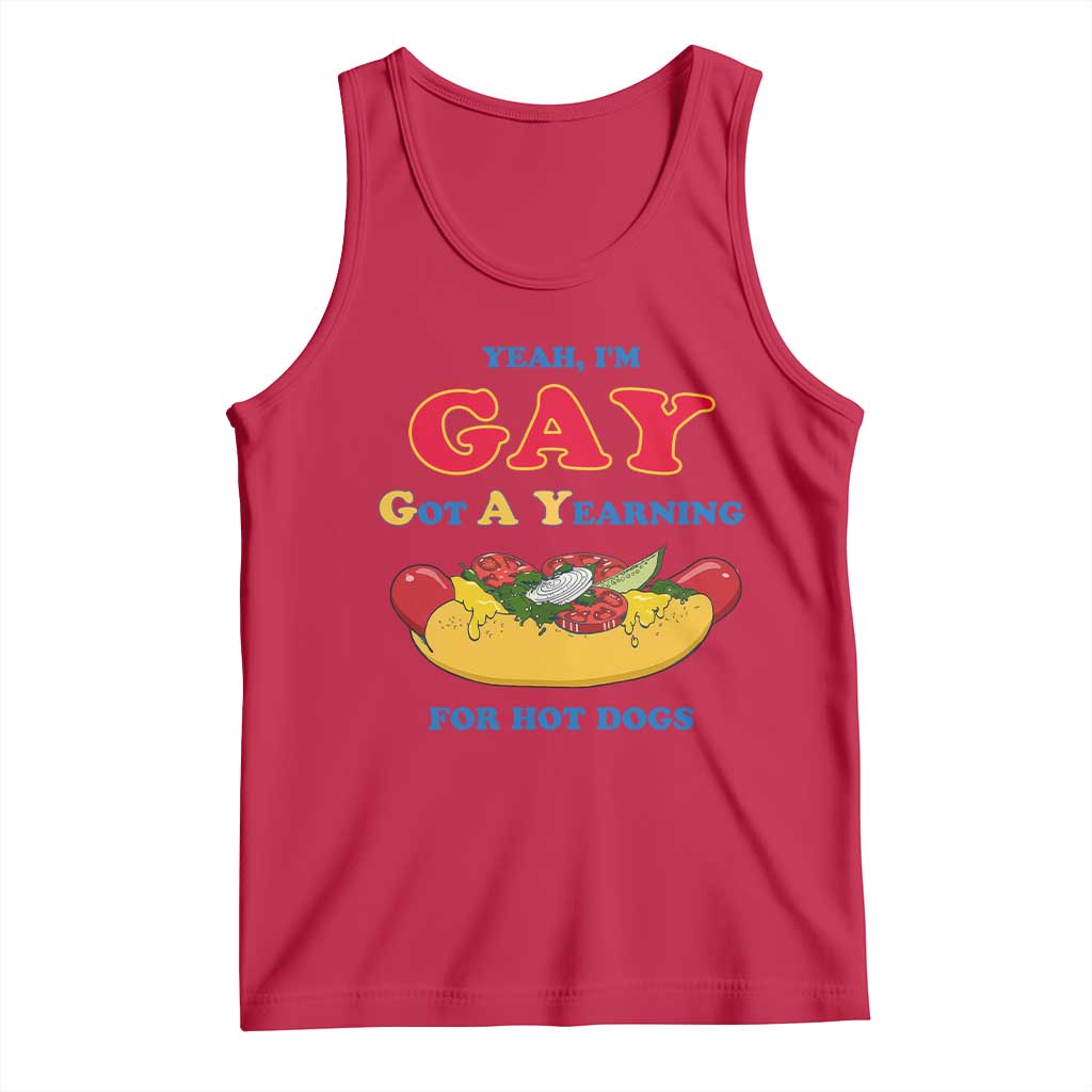 Yeah I’m GAY Got A Yearning For Hot Dogs Tank Top Funny Foodie Humor Retro Graphic TS02 Red Print Your Wear