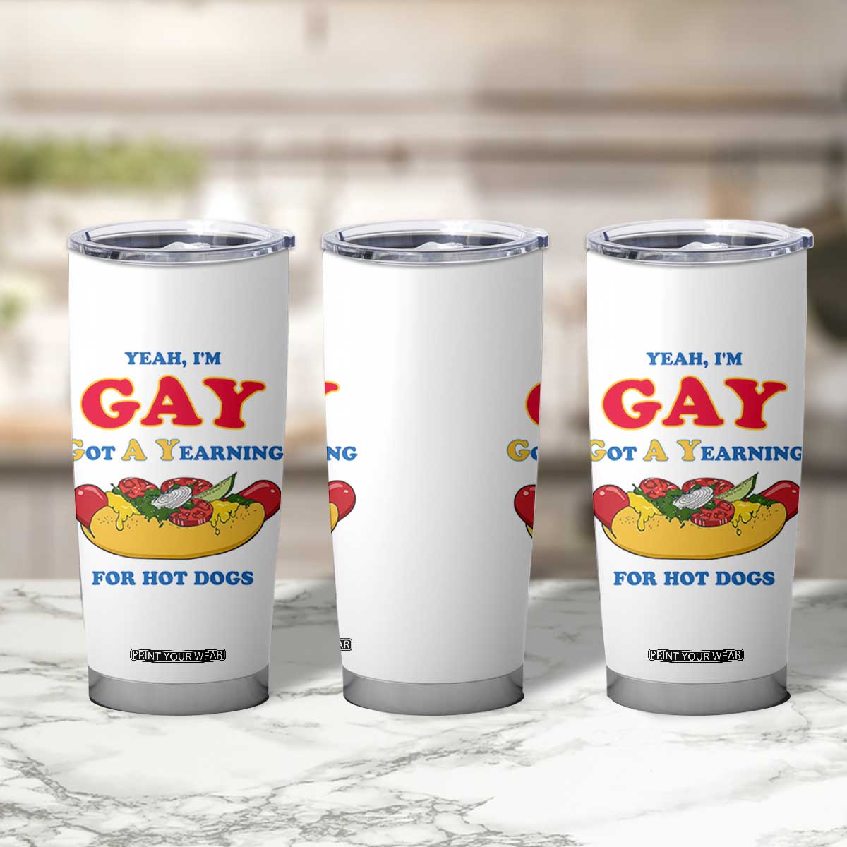 Yeah I’m GAY Got A Yearning For Hot Dogs Tumbler Cup Funny Foodie Humor Retro Graphic TS02 Print Your Wear