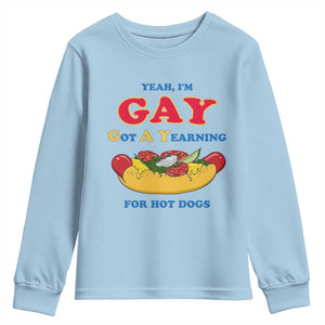 Yeah I’m GAY Got A Yearning For Hot Dogs Youth Sweatshirt Funny Foodie Humor Retro Graphic TS02 Light Blue Print Your Wear