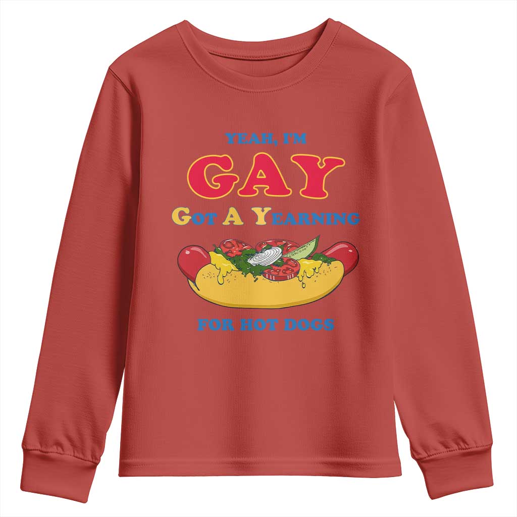 Yeah I’m GAY Got A Yearning For Hot Dogs Youth Sweatshirt Funny Foodie Humor Retro Graphic TS02 Red Print Your Wear