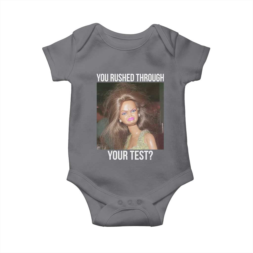 Funny Disheveled Doll Meme Testing Day Baby Onesie You Rushed Through Your Test Teacher Reaction Humor TS02 Charcoal Print Your Wear