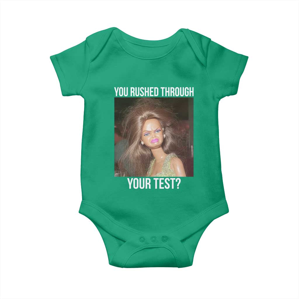 Funny Disheveled Doll Meme Testing Day Baby Onesie You Rushed Through Your Test Teacher Reaction Humor TS02 Irish Green Print Your Wear