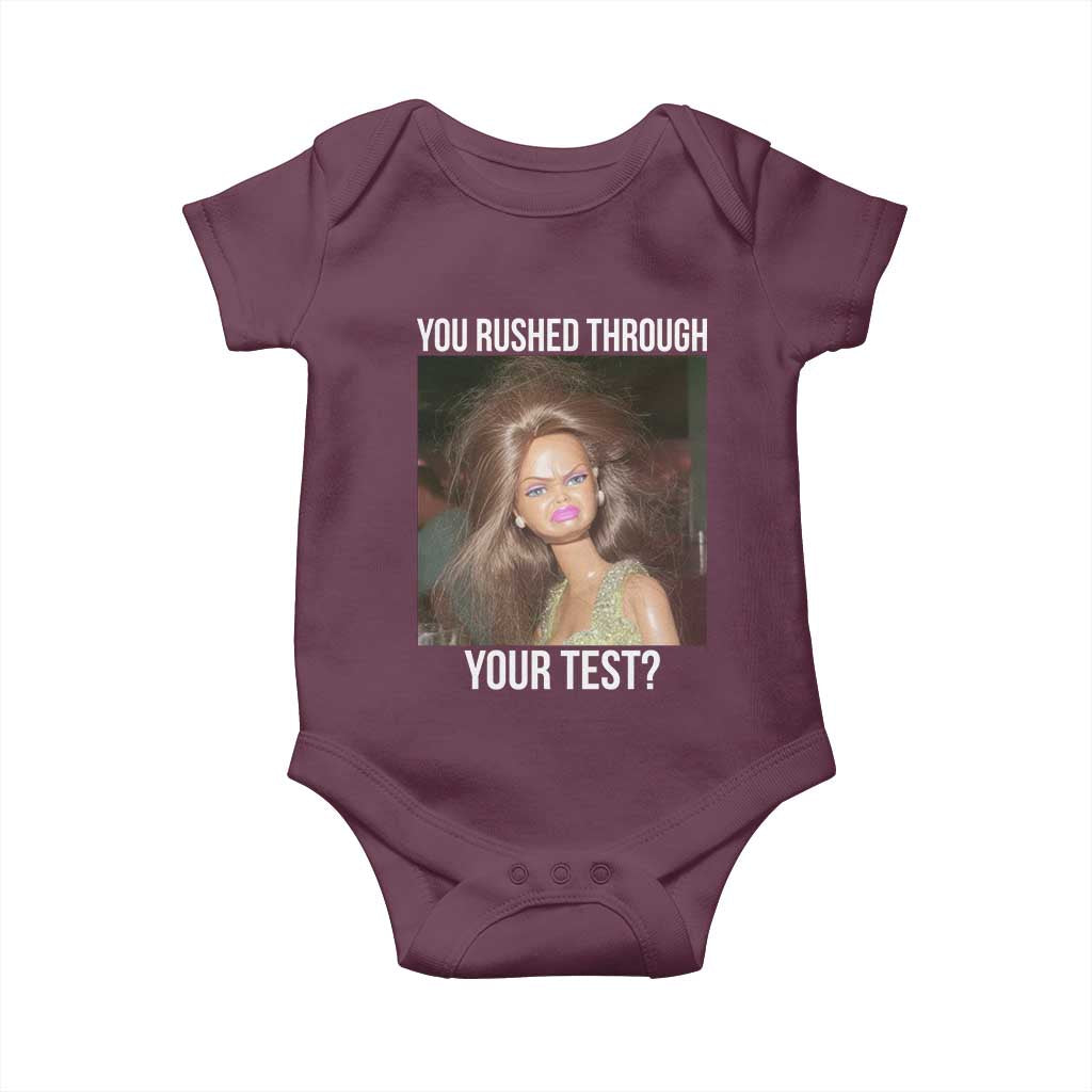 Funny Disheveled Doll Meme Testing Day Baby Onesie You Rushed Through Your Test Teacher Reaction Humor TS02 Maroon Print Your Wear