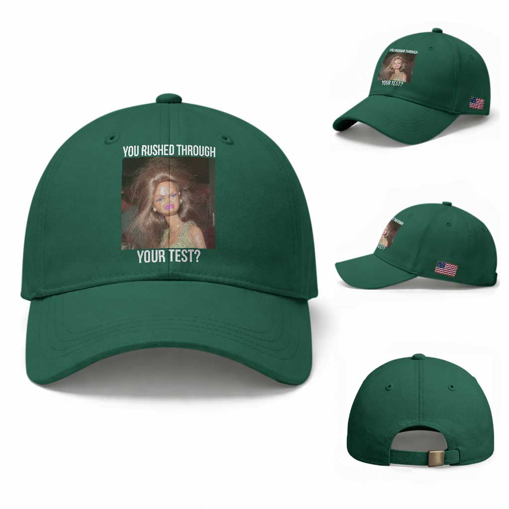 Funny Disheveled Doll Meme Testing Day Baseball Cap You Rushed Through Your Test Teacher Reaction Humor TS02 Baseball Cap Universal Fit Irish Green Print Your Wear