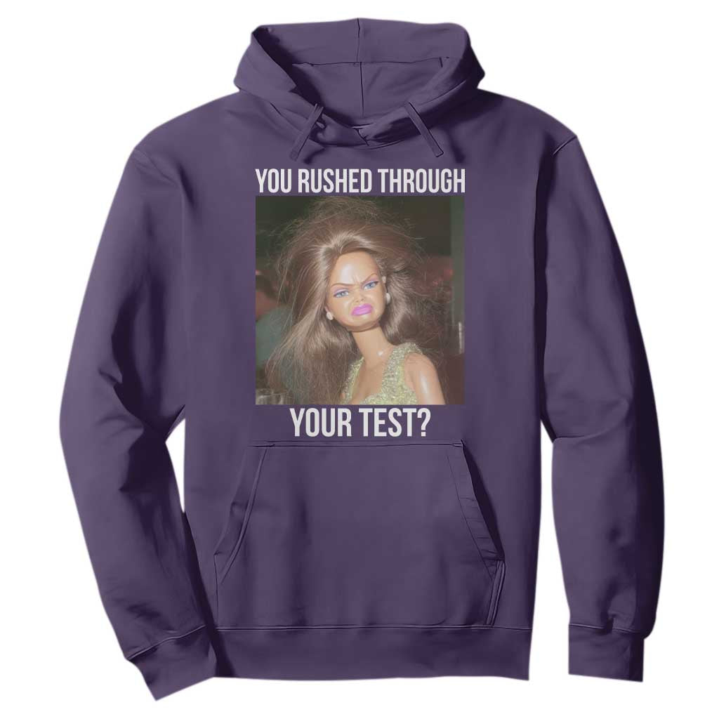 Funny Disheveled Doll Meme Testing Day Hoodie You Rushed Through Your Test Teacher Reaction Humor TS02 Purple Print Your Wear