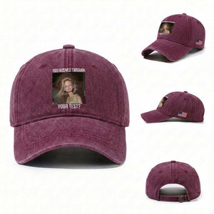 Funny Disheveled Doll Meme Testing Day Washed Cotton Baseball Cap You Rushed Through Your Test Teacher Reaction Humor TS02 Washed Cap Universal Fit Burgundy Print Your Wear