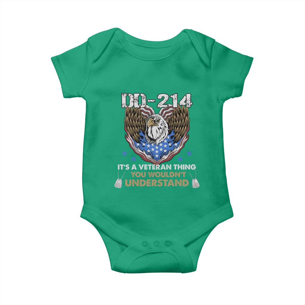 DD-214 Its A Veteran Thing You Wouldnt Understand Baby Onesie Patriotic American Eagle Military Pride Graphic TS02 Irish Green Print Your Wear
