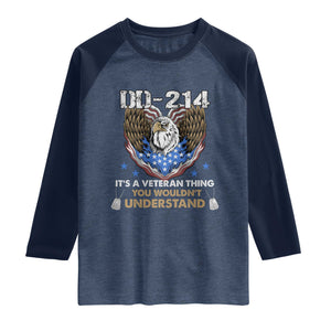 DD-214 Its A Veteran Thing You Wouldnt Understand Raglan Shirt Patriotic American Eagle Military Pride Graphic TS02 Heather Denim Navy Print Your Wear