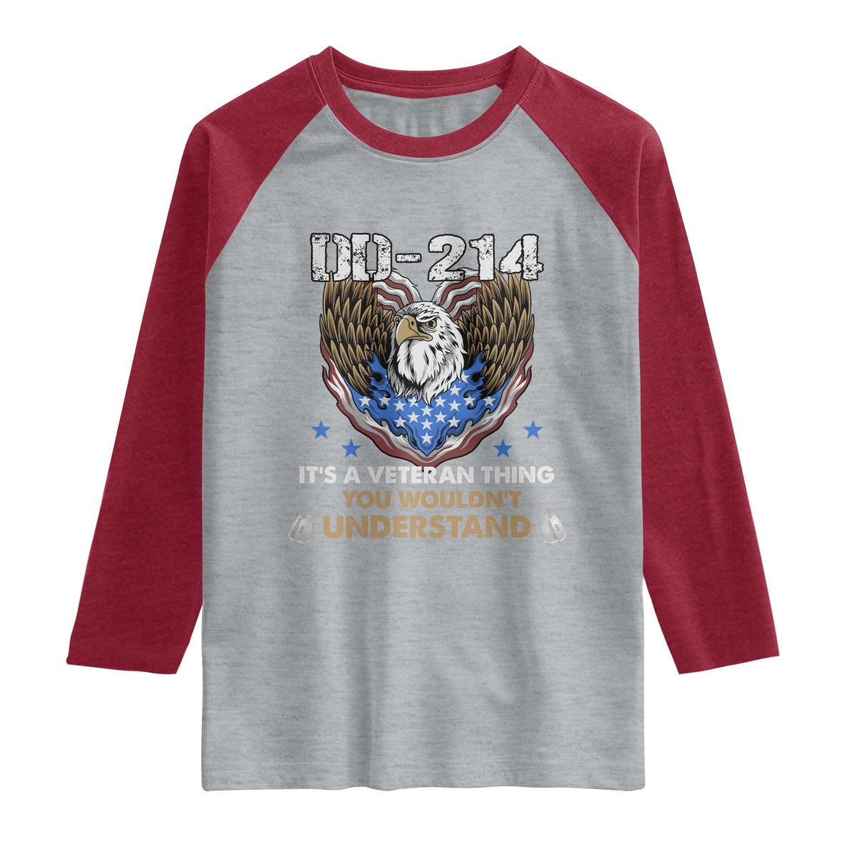 DD-214 Its A Veteran Thing You Wouldnt Understand Raglan Shirt Patriotic American Eagle Military Pride Graphic TS02 Heather Gray Heather Red Print Your Wear