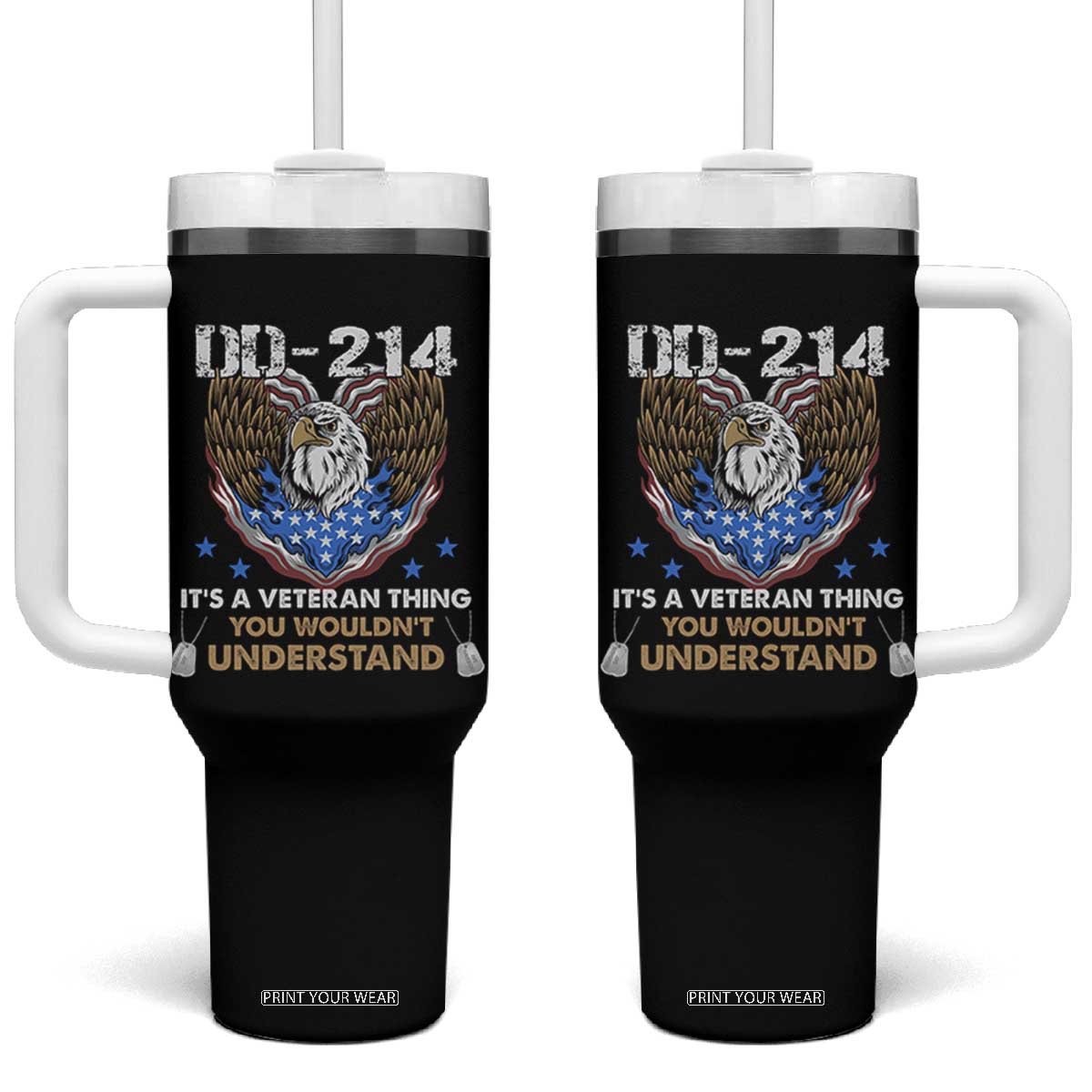 DD-214 Its A Veteran Thing You Wouldnt Understand Tumbler With Handle Patriotic American Eagle Military Pride Graphic TS02 One Size: 40 oz Black Print Your Wear