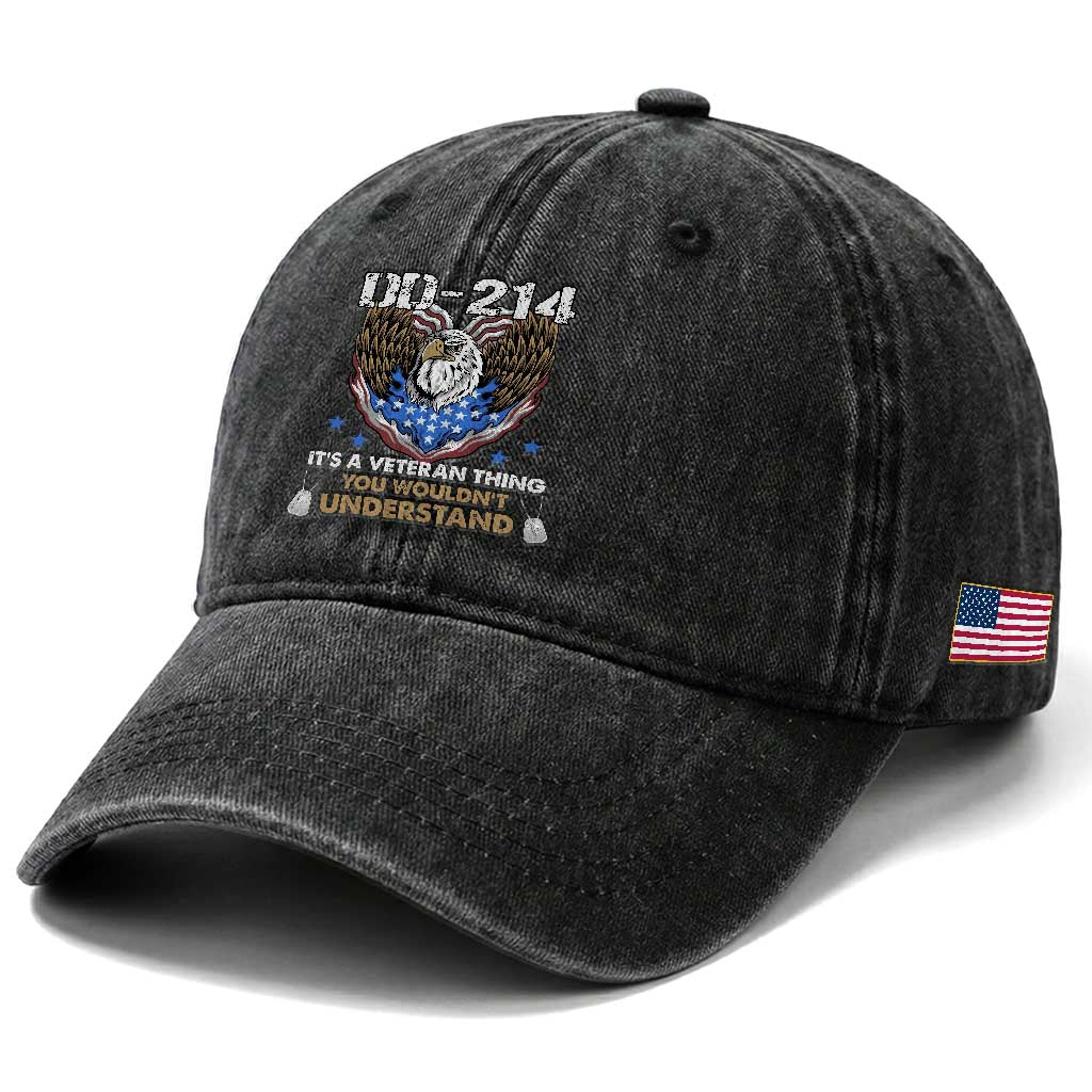 DD-214 Its A Veteran Thing You Wouldnt Understand Washed Cotton Baseball Cap Patriotic American Eagle Military Pride Graphic TS02 Print Your Wear