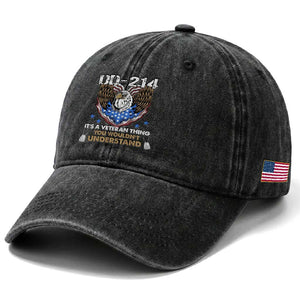 DD-214 Its A Veteran Thing You Wouldnt Understand Washed Cotton Baseball Cap Patriotic American Eagle Military Pride Graphic TS02 Print Your Wear